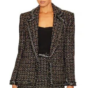 NWT Alice + Olivia Black and Gold Tweed Blazer with Chain Trim